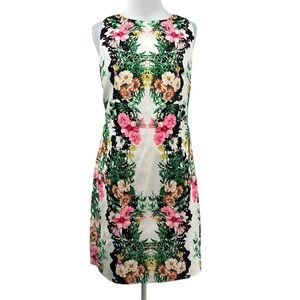 Maia Dress‎ Womens 8 Pink Green Floral Print Cotton Sheath Sleeveless Open Back